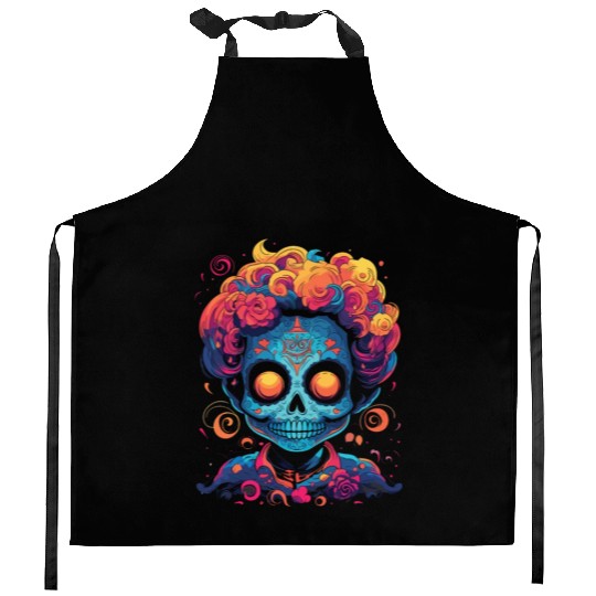 Dia De Los Muertos Sugar Skull Mexican Holiday Kitchen Aprons