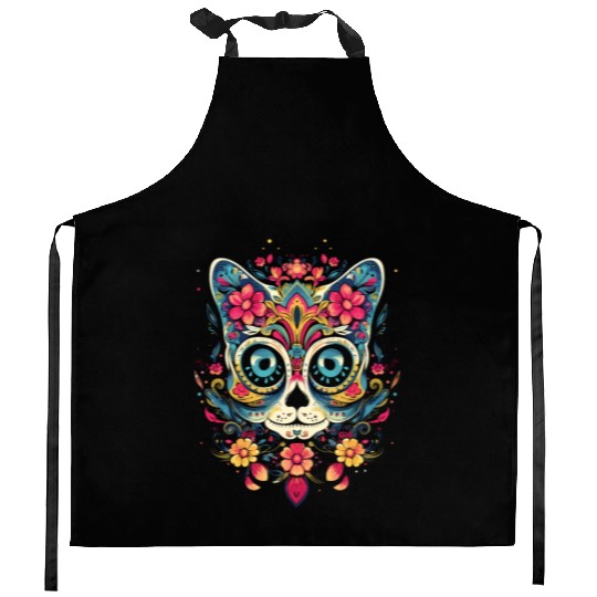 Dia De Los Muertos Sugar Skull Mexican Holiday Kitchen Aprons
