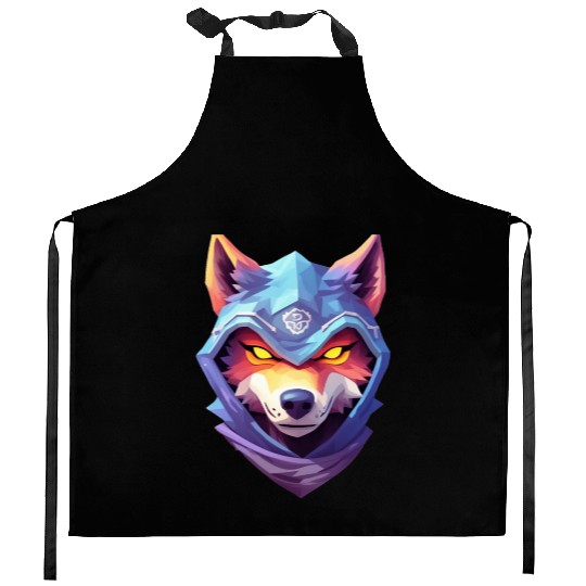 Hooded Alpha Wolf Ninja: Leader of the Night Kitchen Aprons