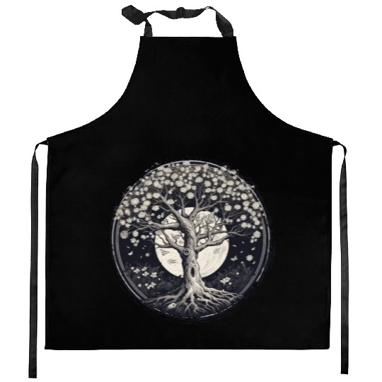 White Tree of Life Kitchen Aprons