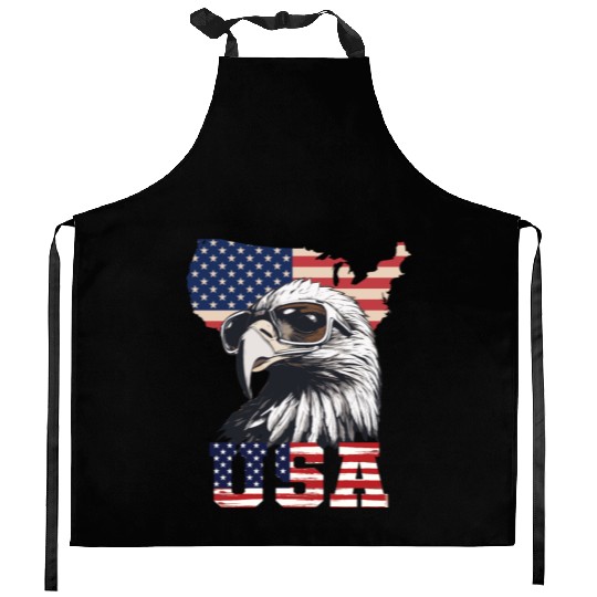 gift idea bald eagle american flag Kitchen Aprons