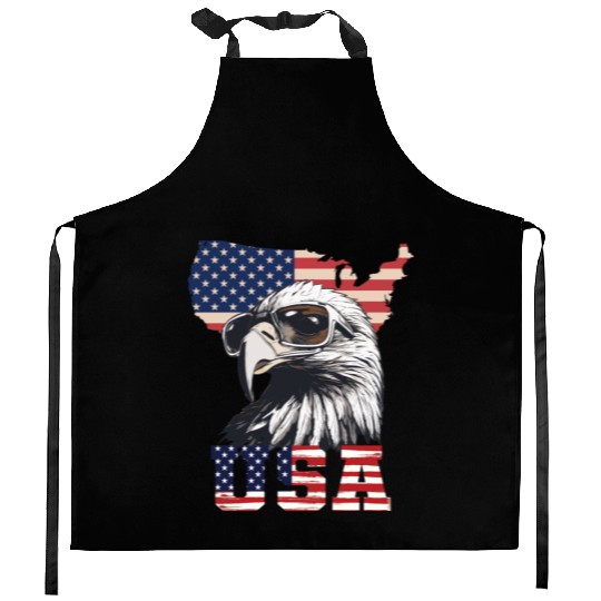 gift idea bald eagle american flag Kitchen Aprons