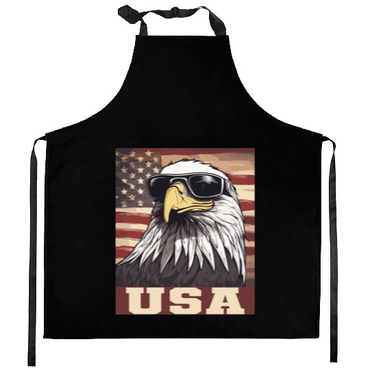 gift idea bald eagle american flag Kitchen Aprons