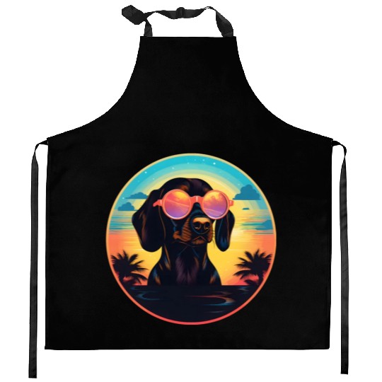 Sunset Serenity: Vintage Dachshund Silhouette Amid Kitchen Aprons