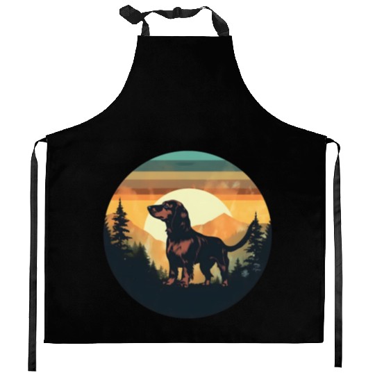 Sunset Serenity: Vintage Dachshund Silhouette Kitchen Aprons