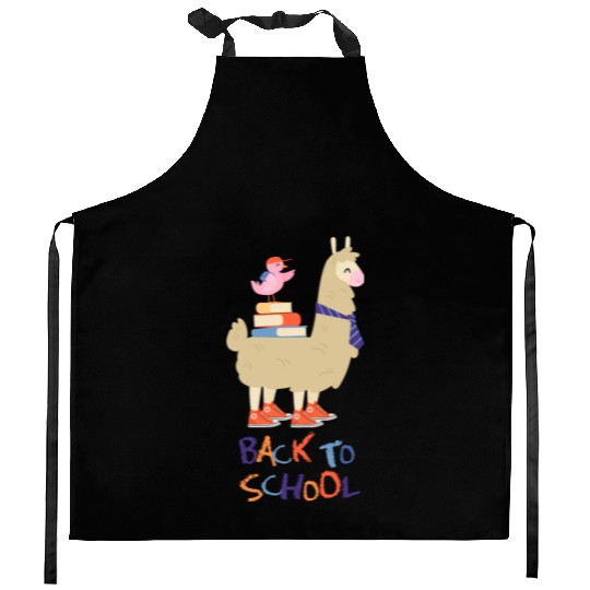 Cute Bird And Playful Lama Back To School Kitchen Aprons