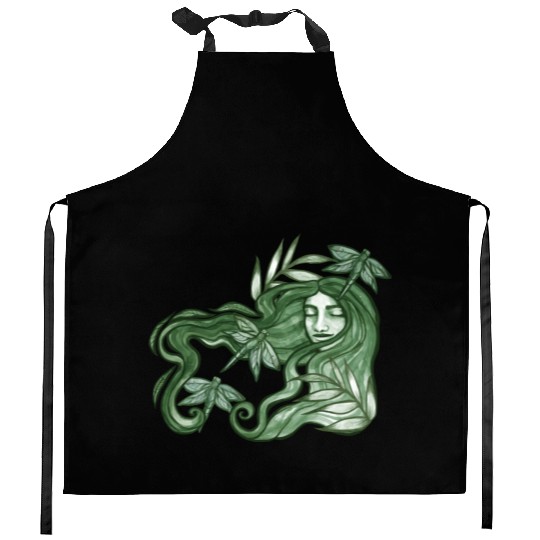Dragonfly Goddess In Green Kitchen Aprons