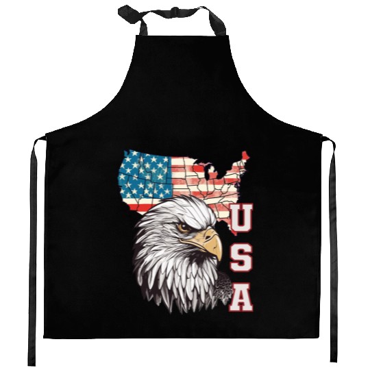 gift idea bald eagle american flag Kitchen Aprons