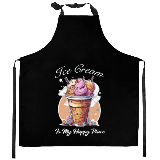 Ice cream its my happy place Kitchen Aprons