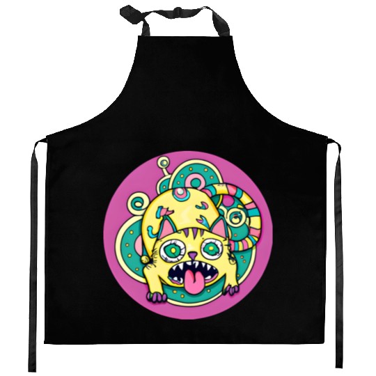 Psychedelic Trippy Cat Kitchen Aprons