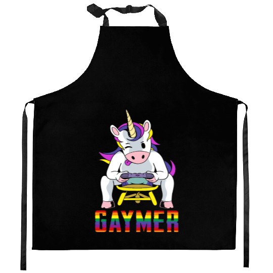 LGBTQ Gaymer Gamer Gay Rainbow Unicorn Kitchen Aprons