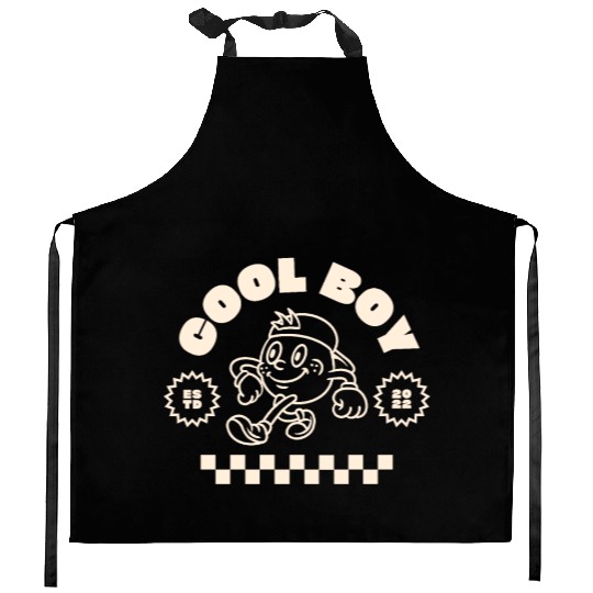 Beige Retro Mascot Cool Boy Kitchen Aprons
