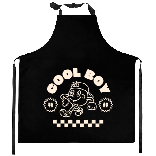 Beige Retro Mascot Cool Boy Kitchen Aprons