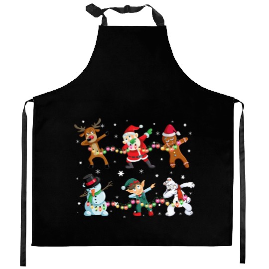 Funny Dabbing Santa And Friends Kitchen Aprons Christmas
