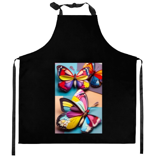 Photo collage of three butterflies made from a spo Kitchen Aprons