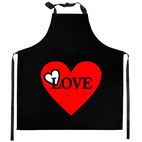Red heart with white heart love, maybe pregnant? Kitchen Aprons