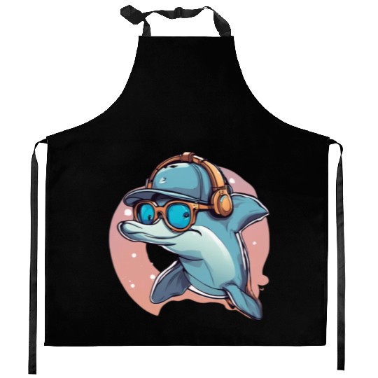 funny dolphin Kitchen Aprons