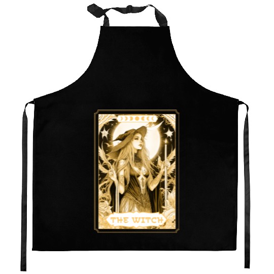 Dark Witch Tarot Card Magic Boho Mystic Celestial Kitchen Aprons