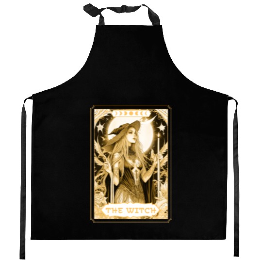Dark Witch Tarot Card Magic Boho Mystic Celestial Kitchen Aprons
