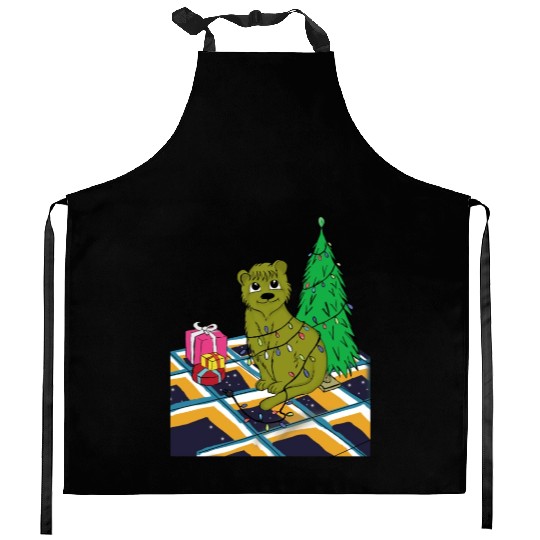 Cat Christmas Light Kitchen Aprons Funny Cat Lover