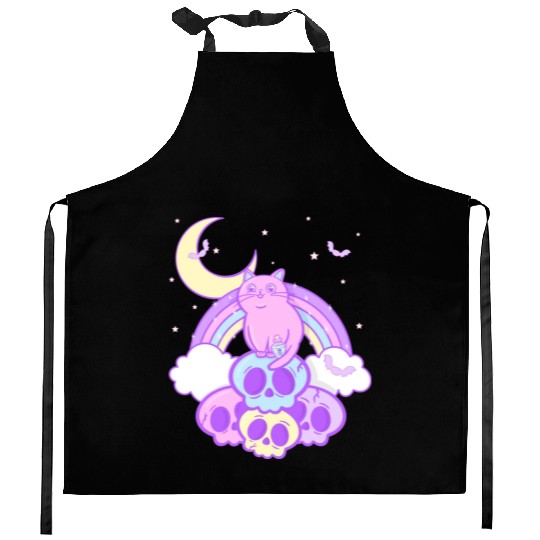 Pastel Goth Cat Skull Lover Cute Gothic Yami Kitchen Aprons