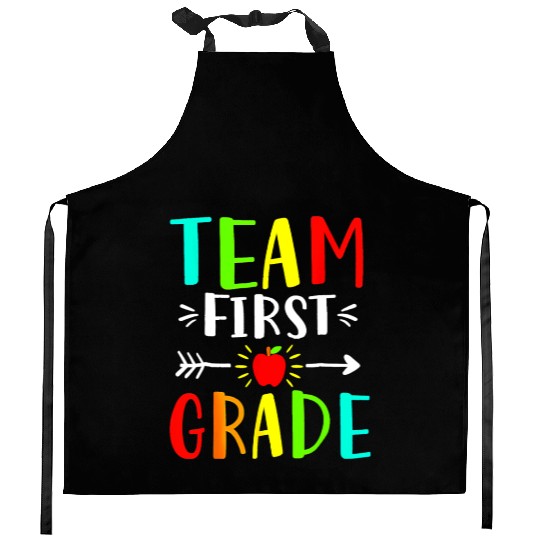 Team First Grade Student Teacher Team Funny Back Kitchen Aprons