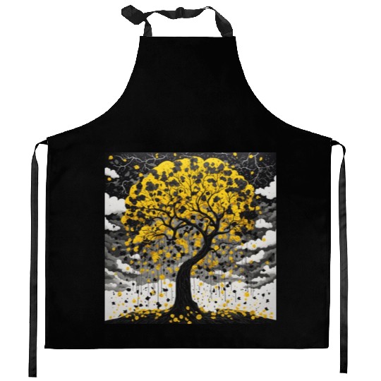 black tree and Wonderful yellow foliage Kitchen Aprons