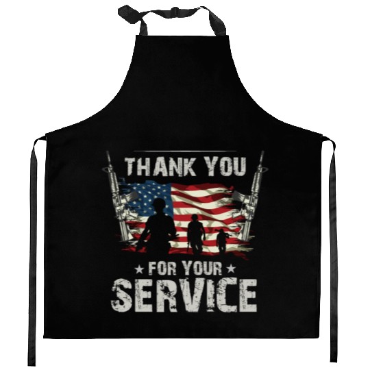 Thank You For Your Service US Flag Veterans Day Kitchen Aprons