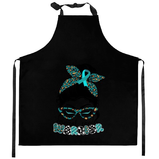 Cervical Cancer Warrior Messy Bun Girl Design Kitchen Aprons