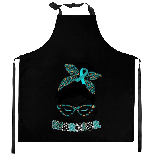 Cervical Cancer Warrior Messy Bun Girl Design Kitchen Aprons