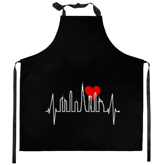 Dubai Skyline Heartbeat Burj Khalifa Silhouette Kitchen Aprons