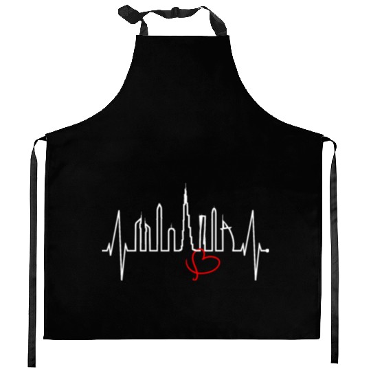Dubai Skyline Heartbeat Burj Khalifa Silhouette Kitchen Aprons