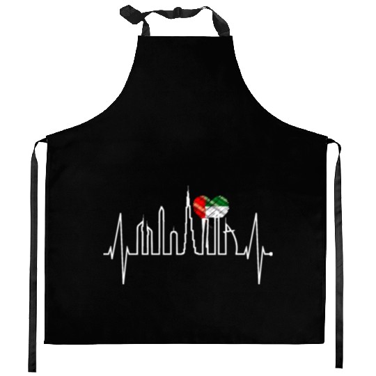 Dubai Skyline Heartbeat Burj Khalifa Love UAE Flag Kitchen Aprons