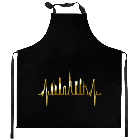 Dubai Skyline Heartbeat Burj Khalifa Silhouette Kitchen Aprons
