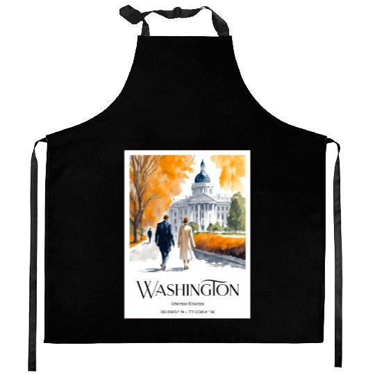 Watercolor painting loving couple in Washington DC Kitchen Aprons