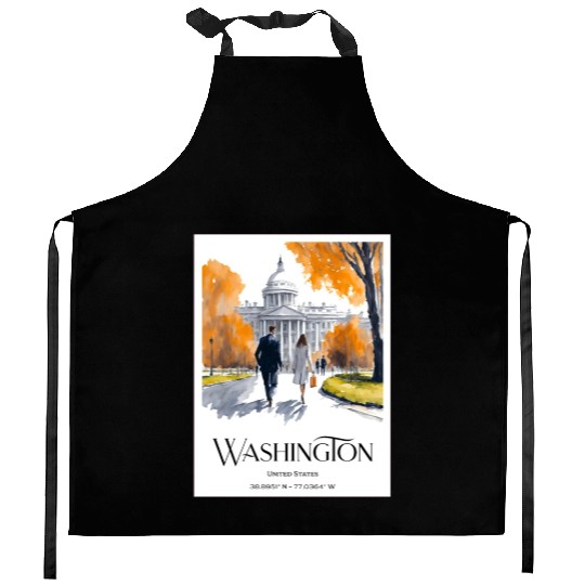 Watercolor painting loving couple in Washington DC Kitchen Aprons