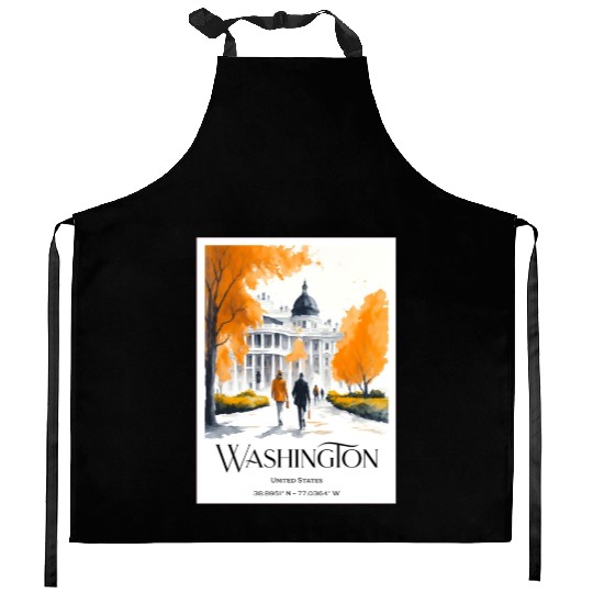Watercolor painting loving couple in Washington DC Kitchen Aprons