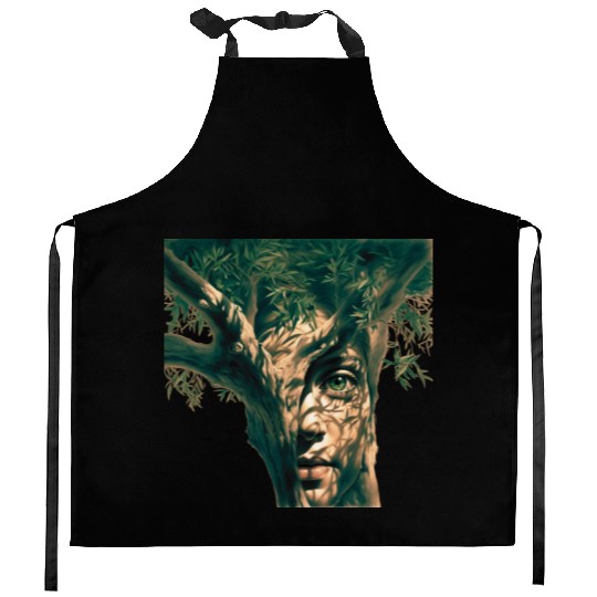 Olive tree and face Kitchen Aprons