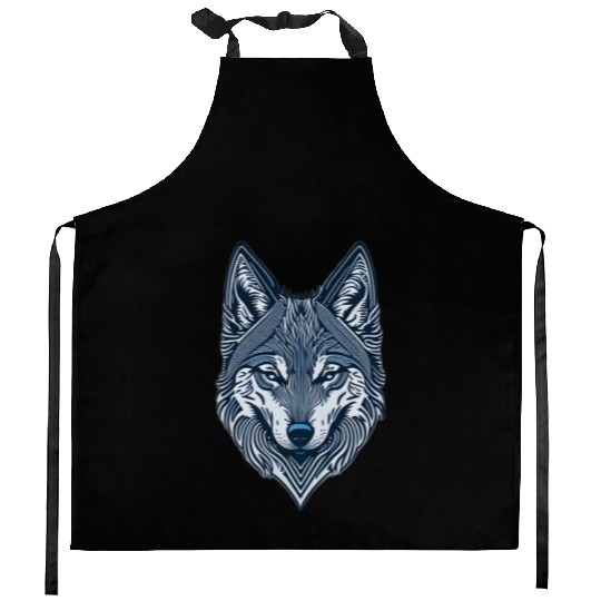 Beautiful wolf face Kitchen Aprons