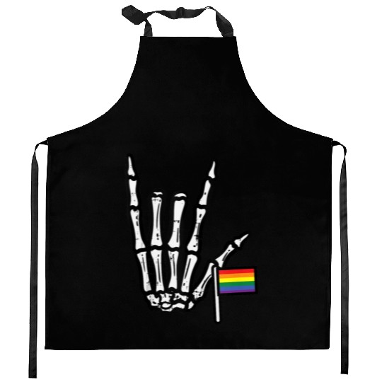 Gay Flag I Love You Hand Skeleton Rainbow Pride Kitchen Aprons