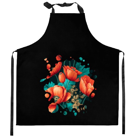 Vintage Poppy Inspired Flower Plant Lover Funny Kitchen Aprons