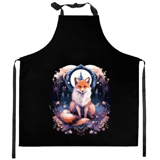 Celestial moon flower fox sitting tall Kitchen Aprons