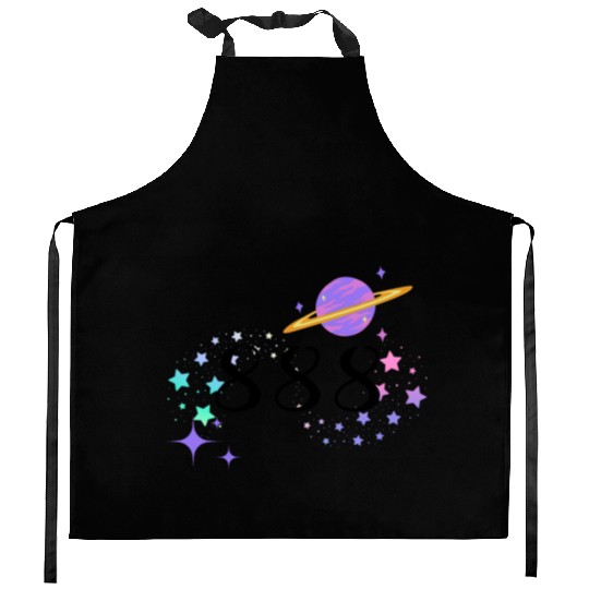 Angel Numbers 888 Purple Saturn with Stars Kitchen Aprons