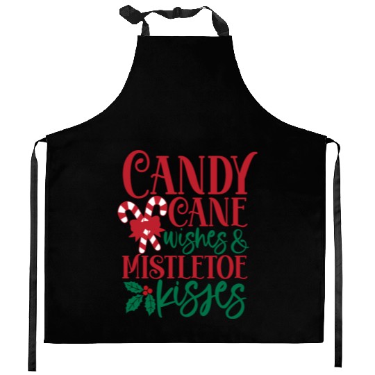 Candy Cane Wishes Mistletoe Kisses Kitchen Aprons