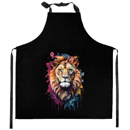 watercolor lion Kitchen Aprons