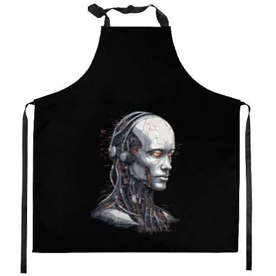 Ai Robot face Kitchen Aprons