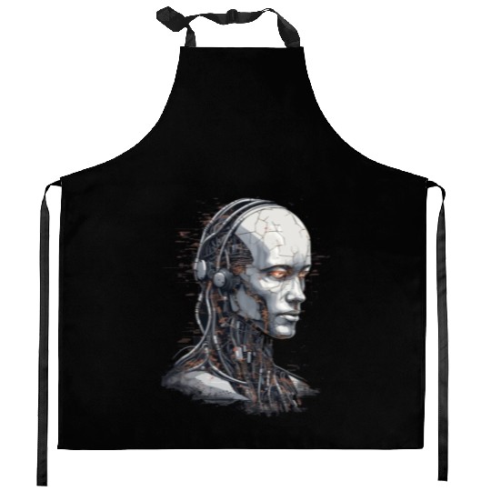Ai Robot face Kitchen Aprons