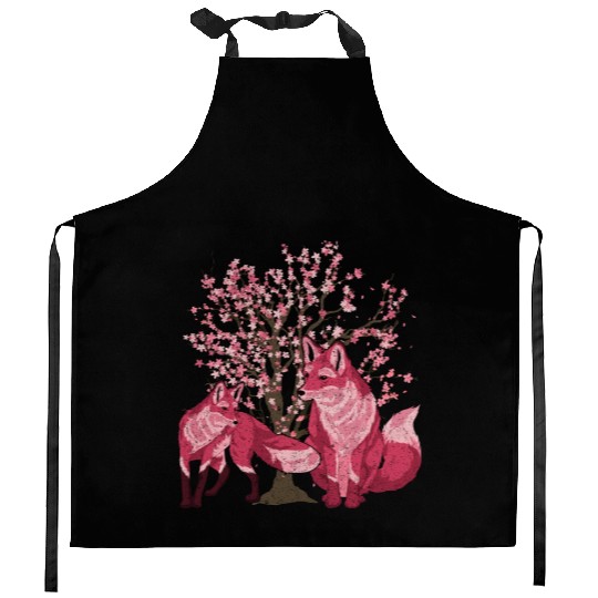 Cherry blossom tree forest animal gift sakura fox Kitchen Aprons