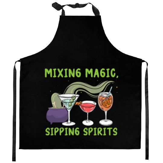Mixing Magic Sipping Spirits Bartender Halloween Kitchen Aprons