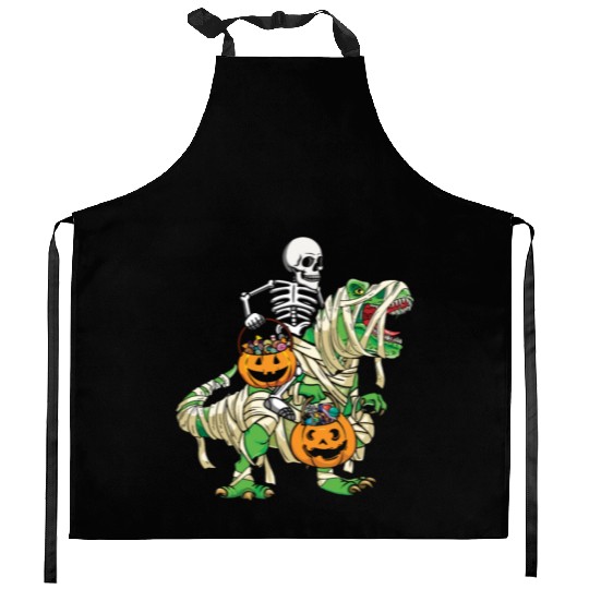 Skeleton Dinosaur Pumpkin Lazy Creepy Halloween Kitchen Aprons